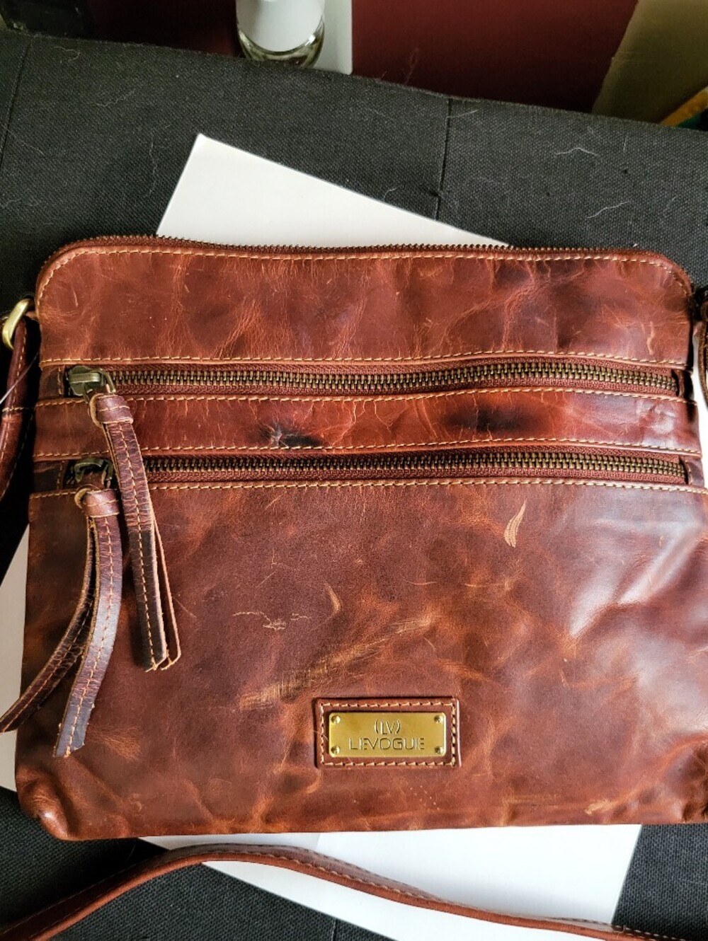 Genuine Distressed Leather Crossbody Handbag Women purse by LEVOGUE